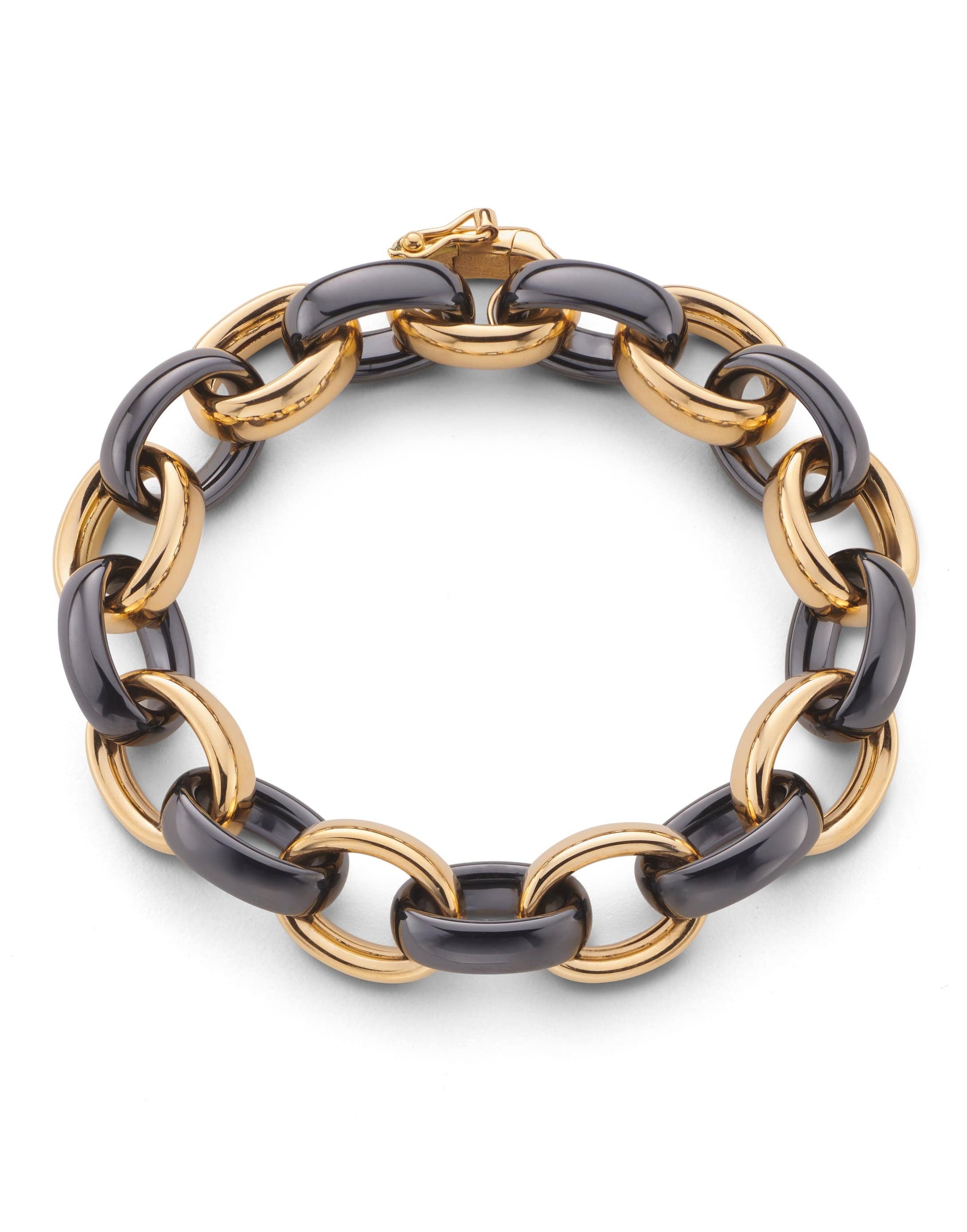 MONICA RICH KOSANN-Marilyn Black Ceramic Link Bracelet-YELLOW GOLD