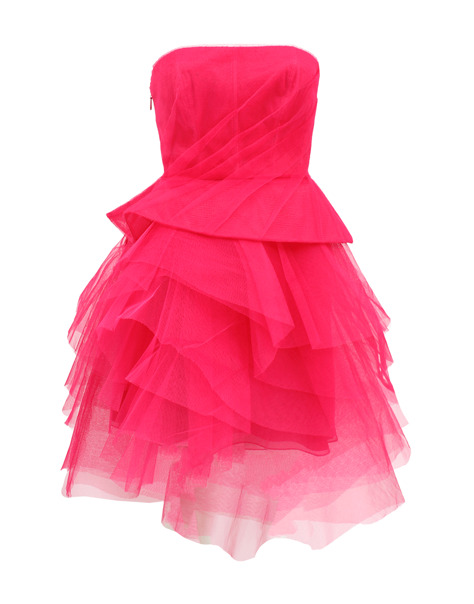 MONIQUE LHUILLIER-Strapless Tier Skirt Dress-MAGENTA