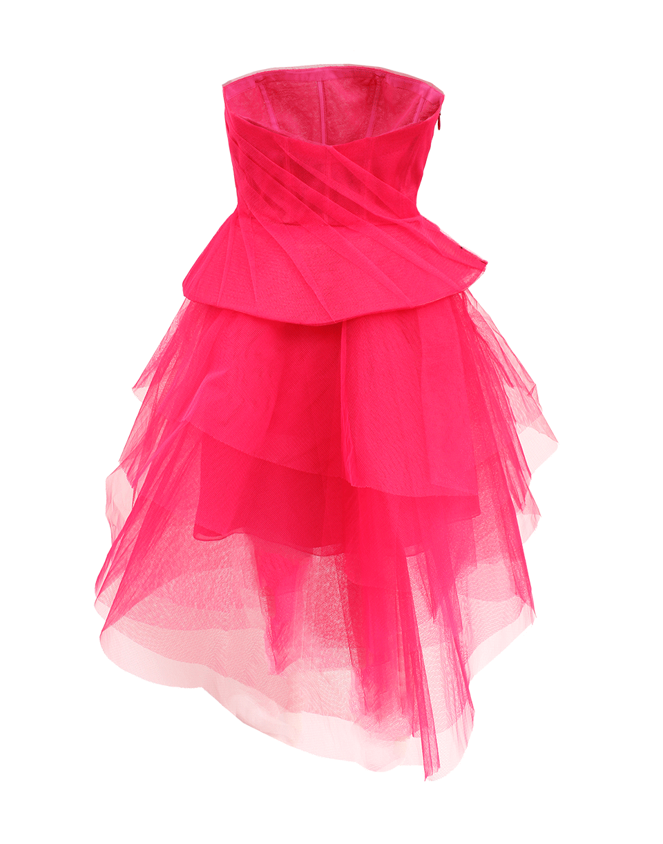 MONIQUE LHUILLIER-Strapless Tier Skirt Dress-MAGENTA