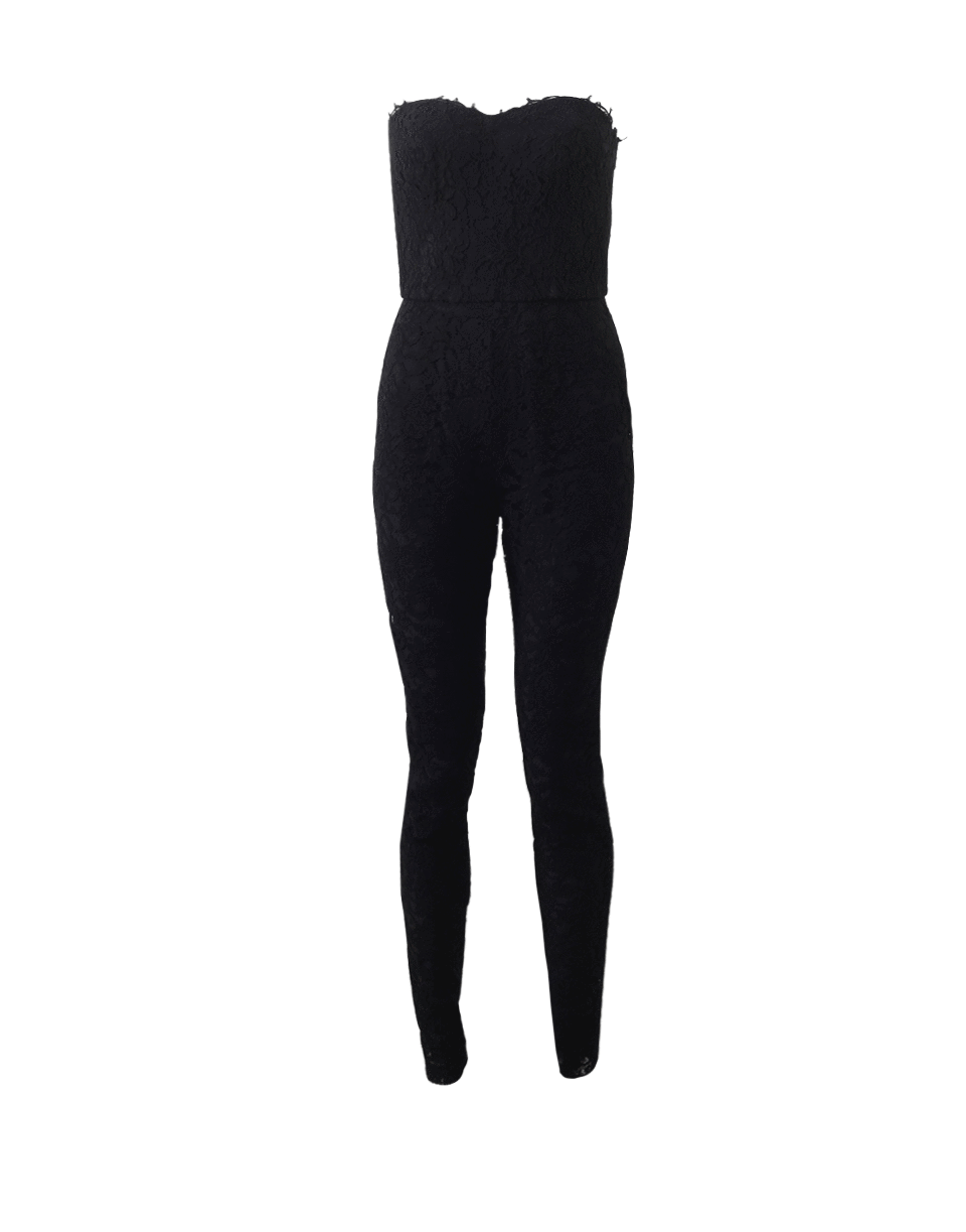 MONIQUE LHUILLIER-Strapless Lace Jumpsuit-NOIR