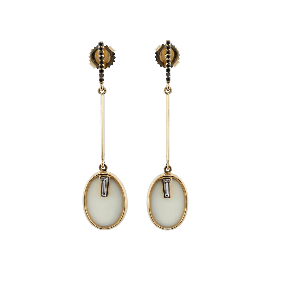 MONIQUE PEAN-Cream Fossilized Walrus Ivory And Diamond Baguette Earrings-ROSE GOLD