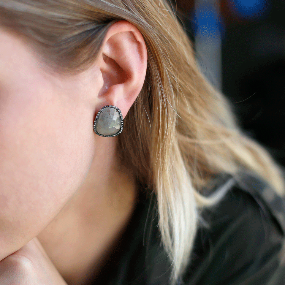 MONIQUE PEAN-Grey Sapphire And Diamond Stud Earrings-WHITE GOLD