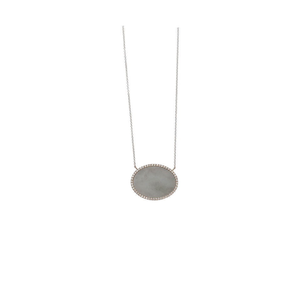 MONIQUE PEAN-Grey Guatemalan Jade And White Diamond Oval Necklace-WHITE GOLD