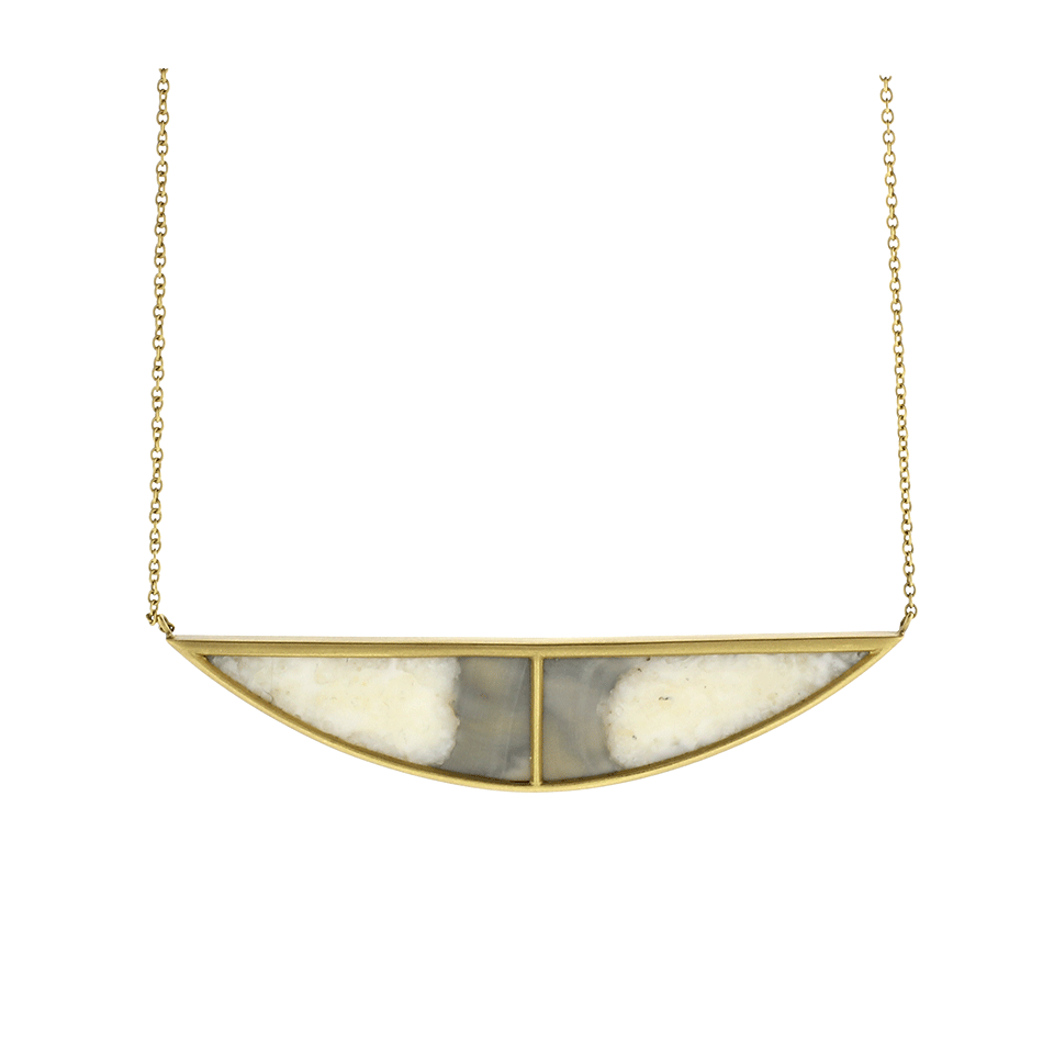 MONIQUE PEAN-Grey Ombre Fossilized Walrus Ivory Arch Necklace-YELLOW GOLD