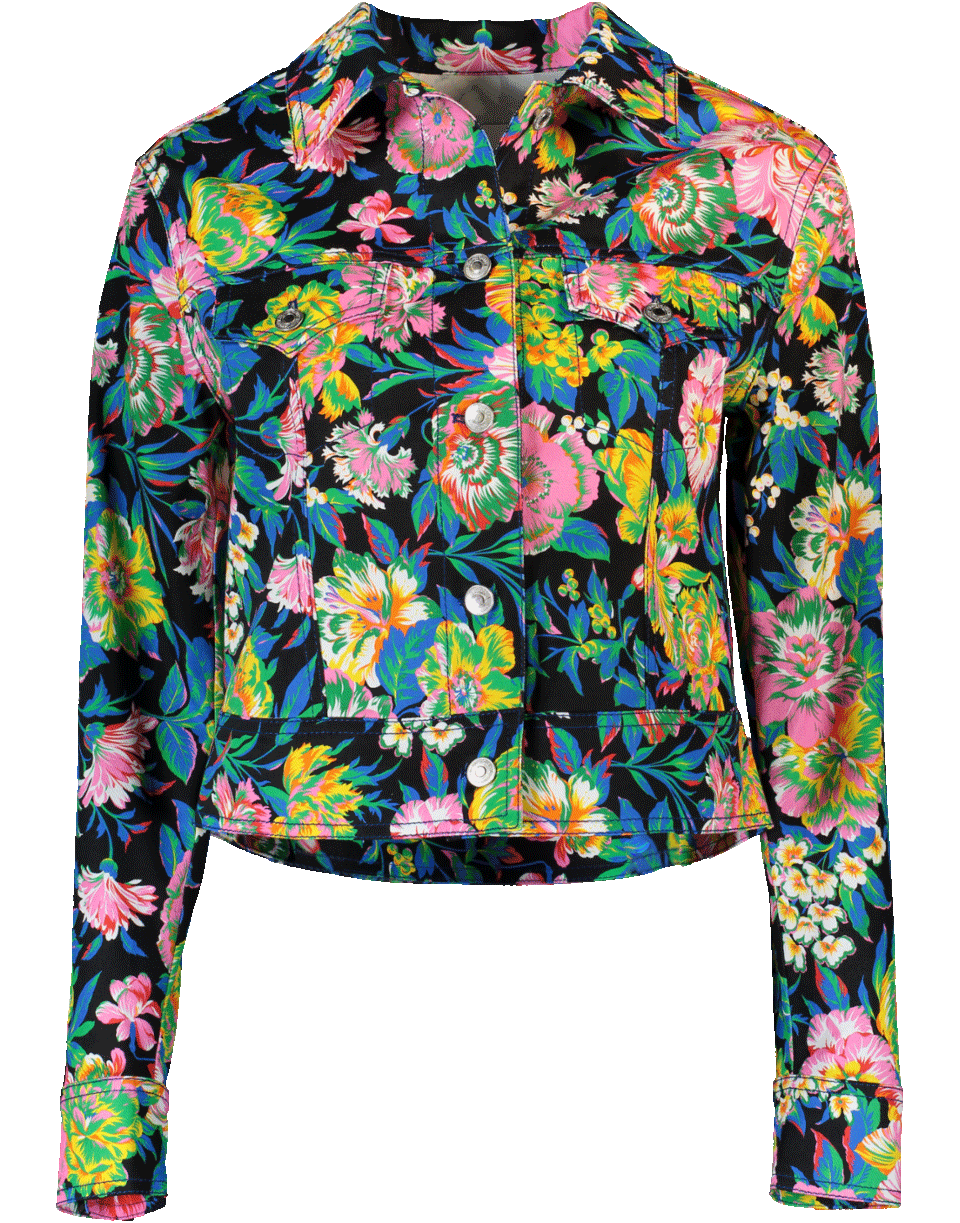 MSGM-Floral Cropped Denim Jacket-