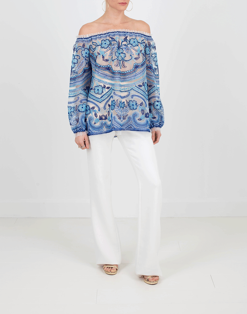 NAEEM KHAN-Embroidered Blouse-IVRY/BLU
