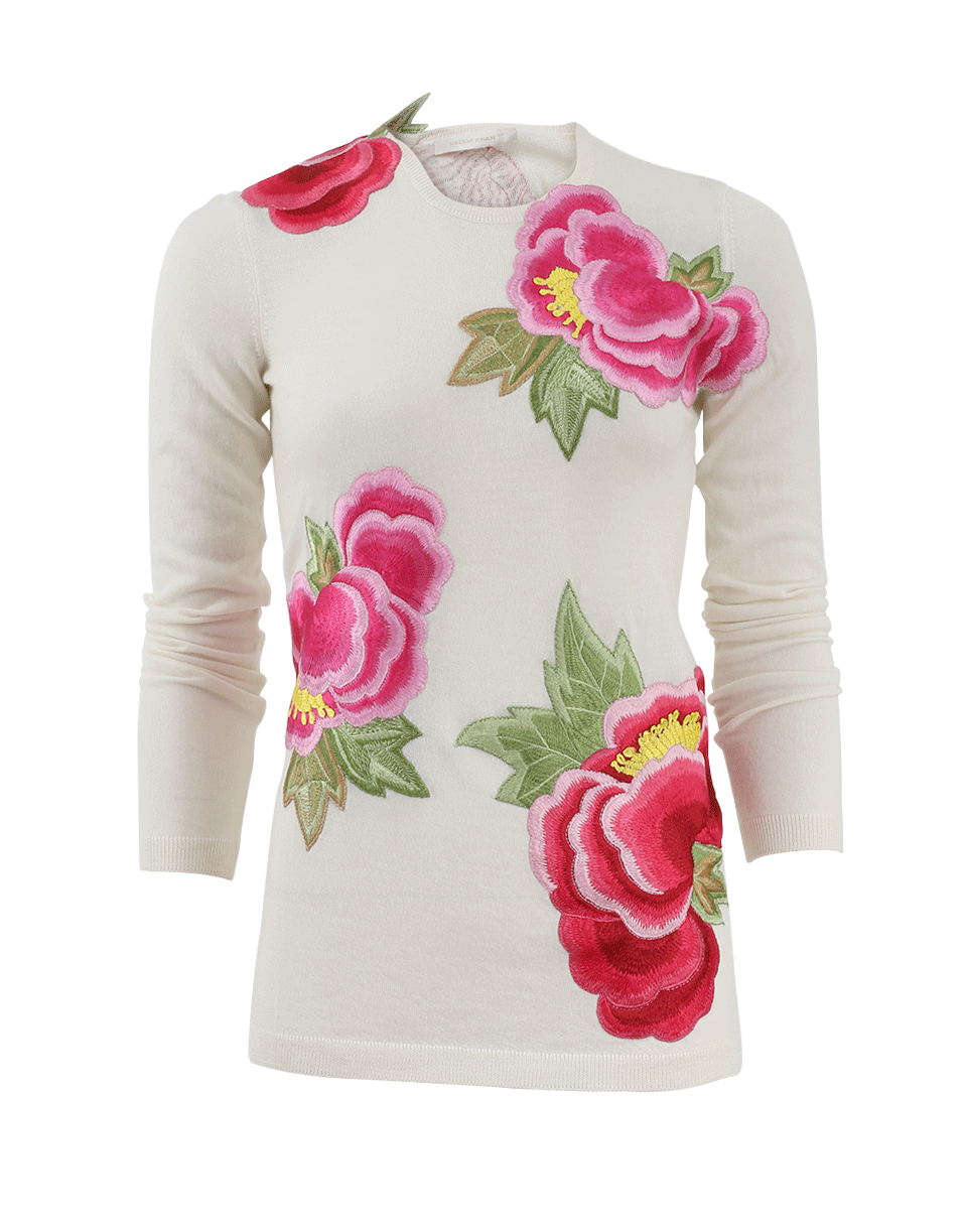 Floral Applique Cashmere Sweater CLOTHINGTOPSWEATER NAEEM KHAN   