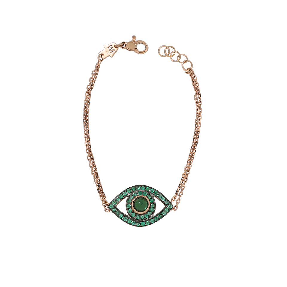 NETALI NISSIM-Emerald And Onyx Big Eye Bracelet-ROSE GOLD