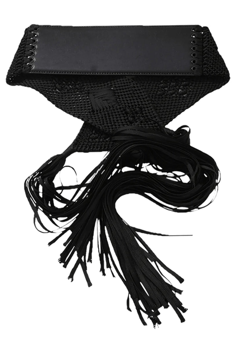 OSCAR DE LA RENTA-Woven Tie Front Leather Belt-