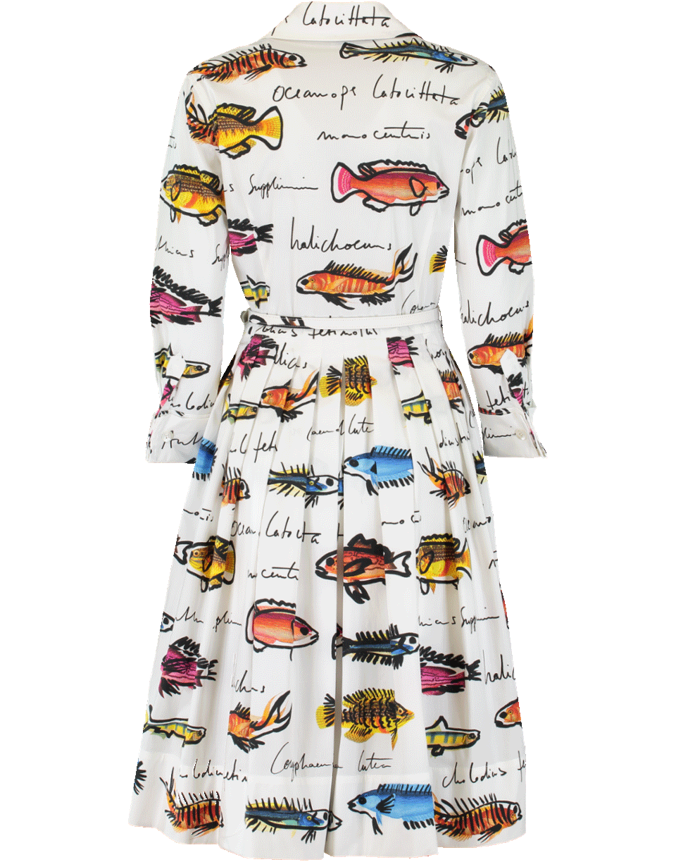 OSCAR DE LA RENTA-Fish Print Shirt Dress-
