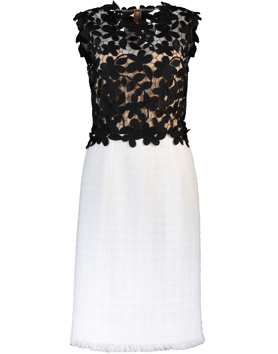 OSCAR DE LA RENTA-Floral Lace TopTweed Dress-