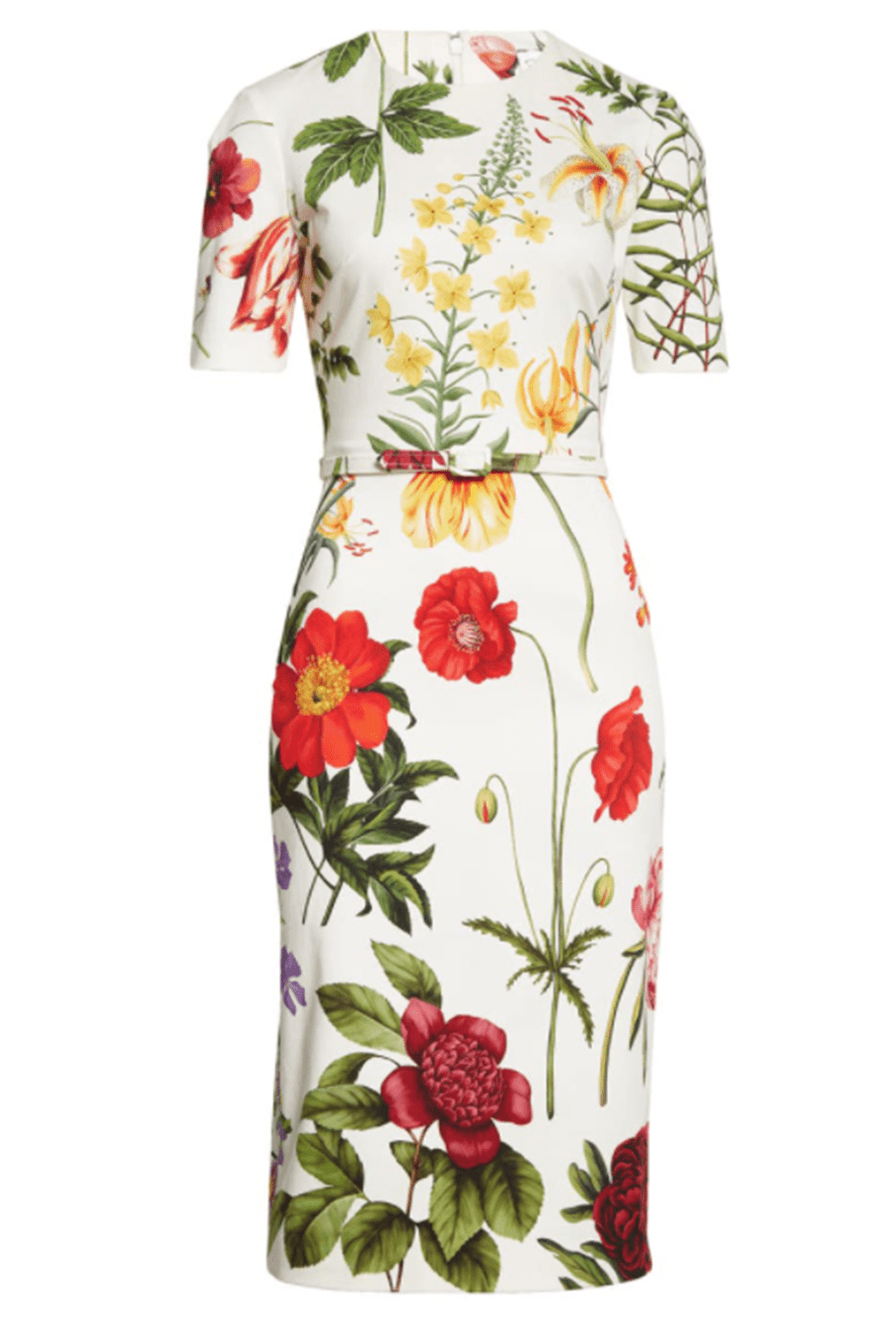 OSCAR DE LA RENTA-Floral Twill Pencil Dress-