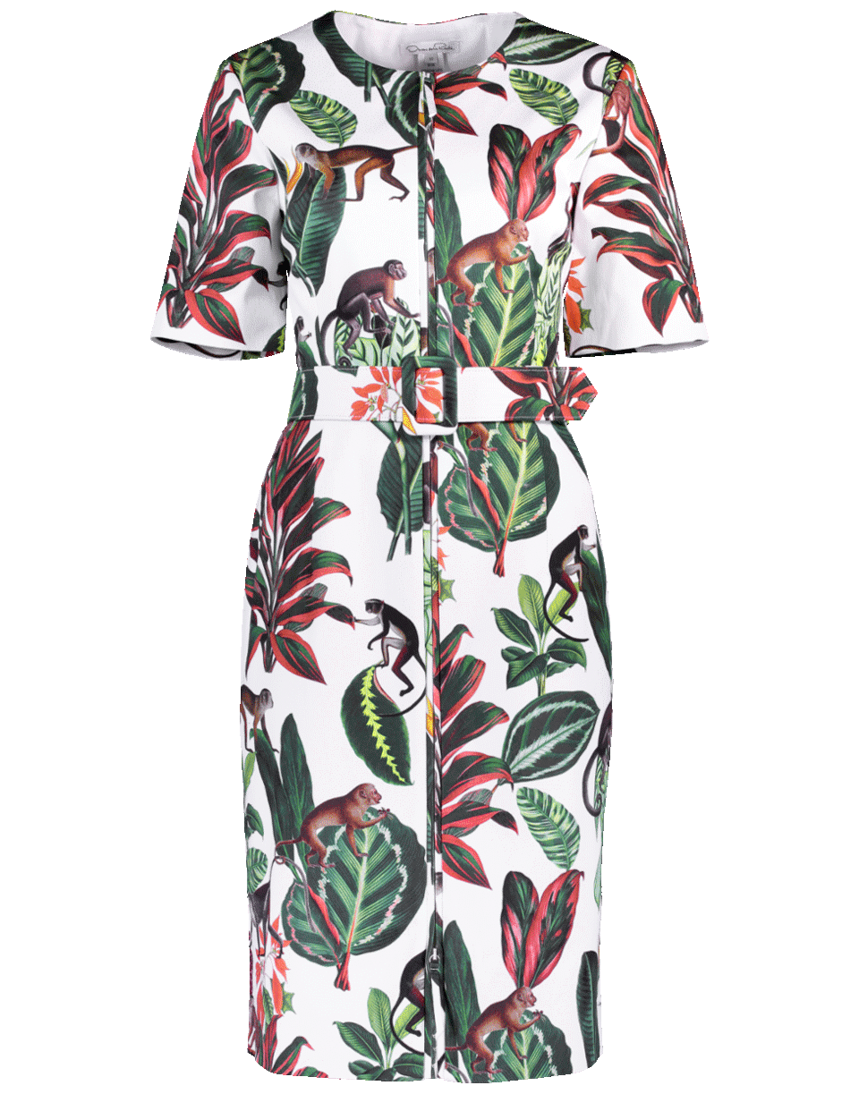 OSCAR DE LA RENTA-Jungle Print Belted Dress-