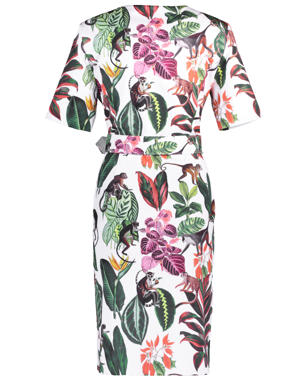 OSCAR DE LA RENTA-Jungle Print Belted Dress-