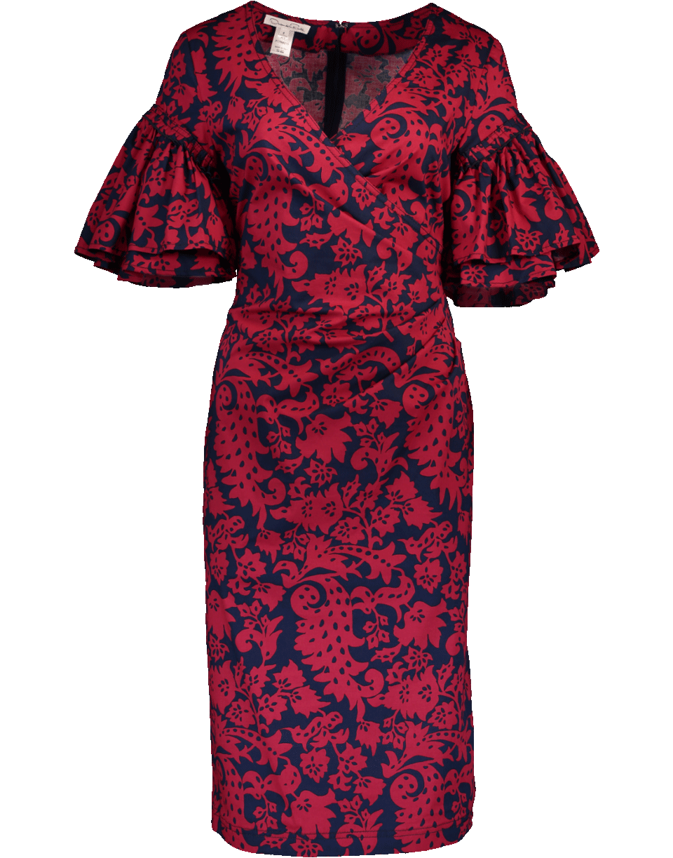 OSCAR DE LA RENTA-Pencil Wrap Dress-NVY/GRNT