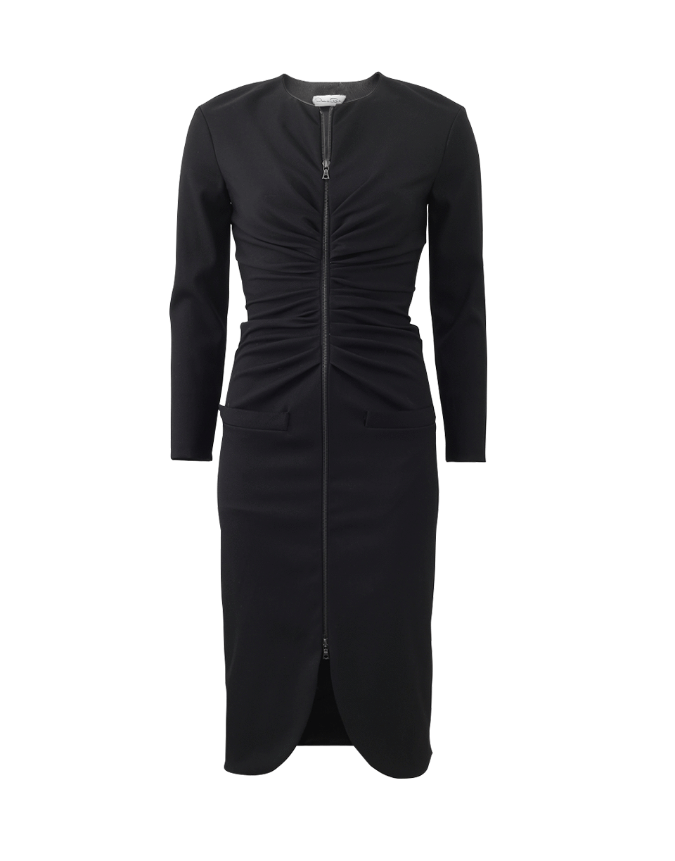 OSCAR DE LA RENTA-Ruched Front Zip Dress-