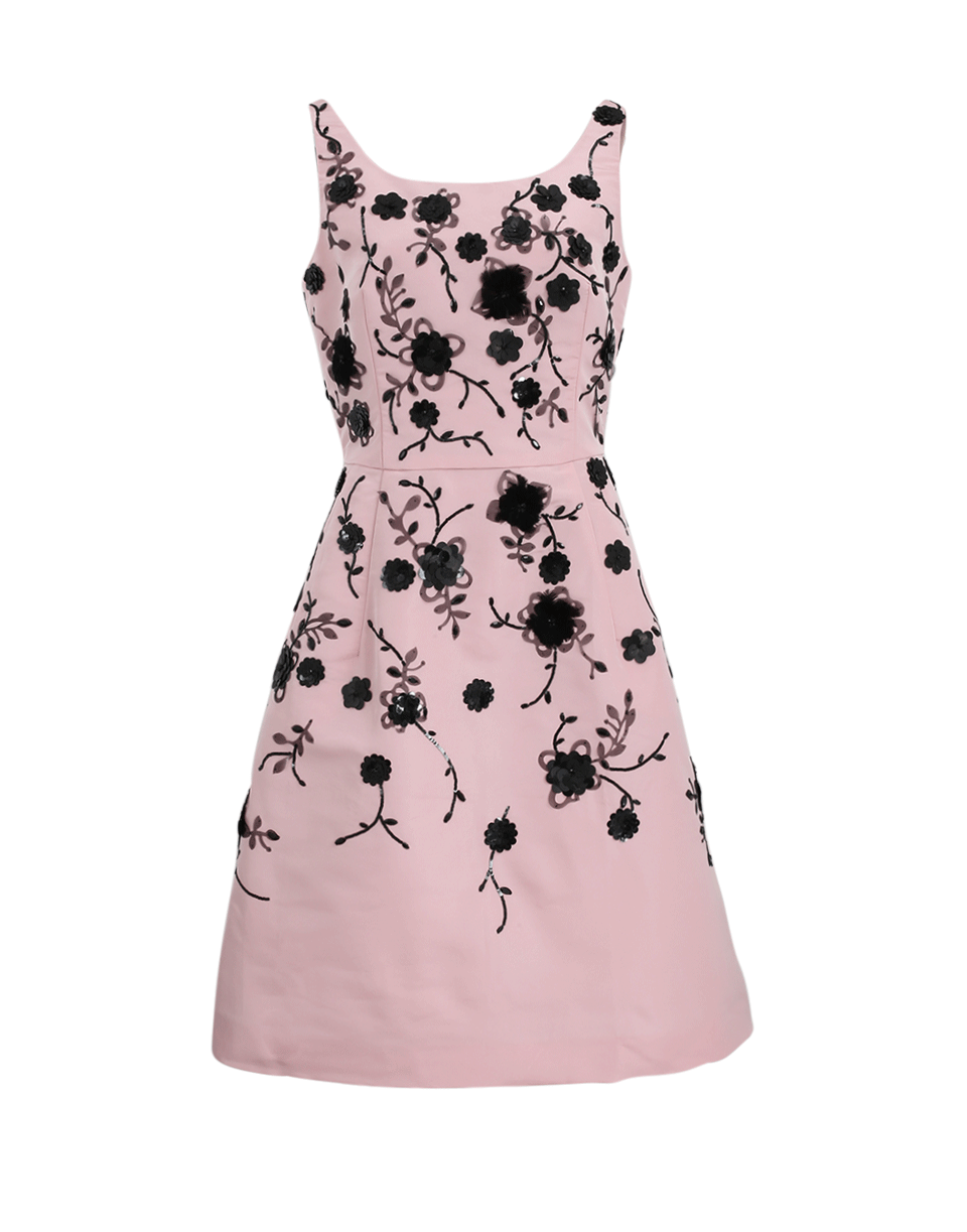 OSCAR DE LA RENTA-Embroidered Faille Dress-BLK/PNK