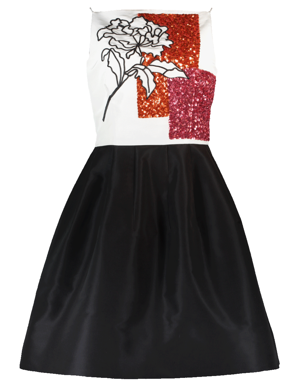 OSCAR DE LA RENTA-Faille Embellished Cocktail Dress-