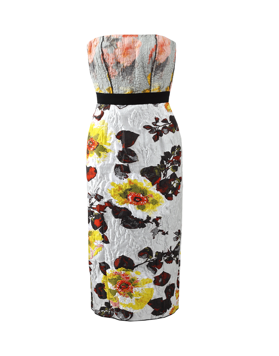 OSCAR DE LA RENTA-Strapless Jacquard Floral Dress-DOVE/WHT