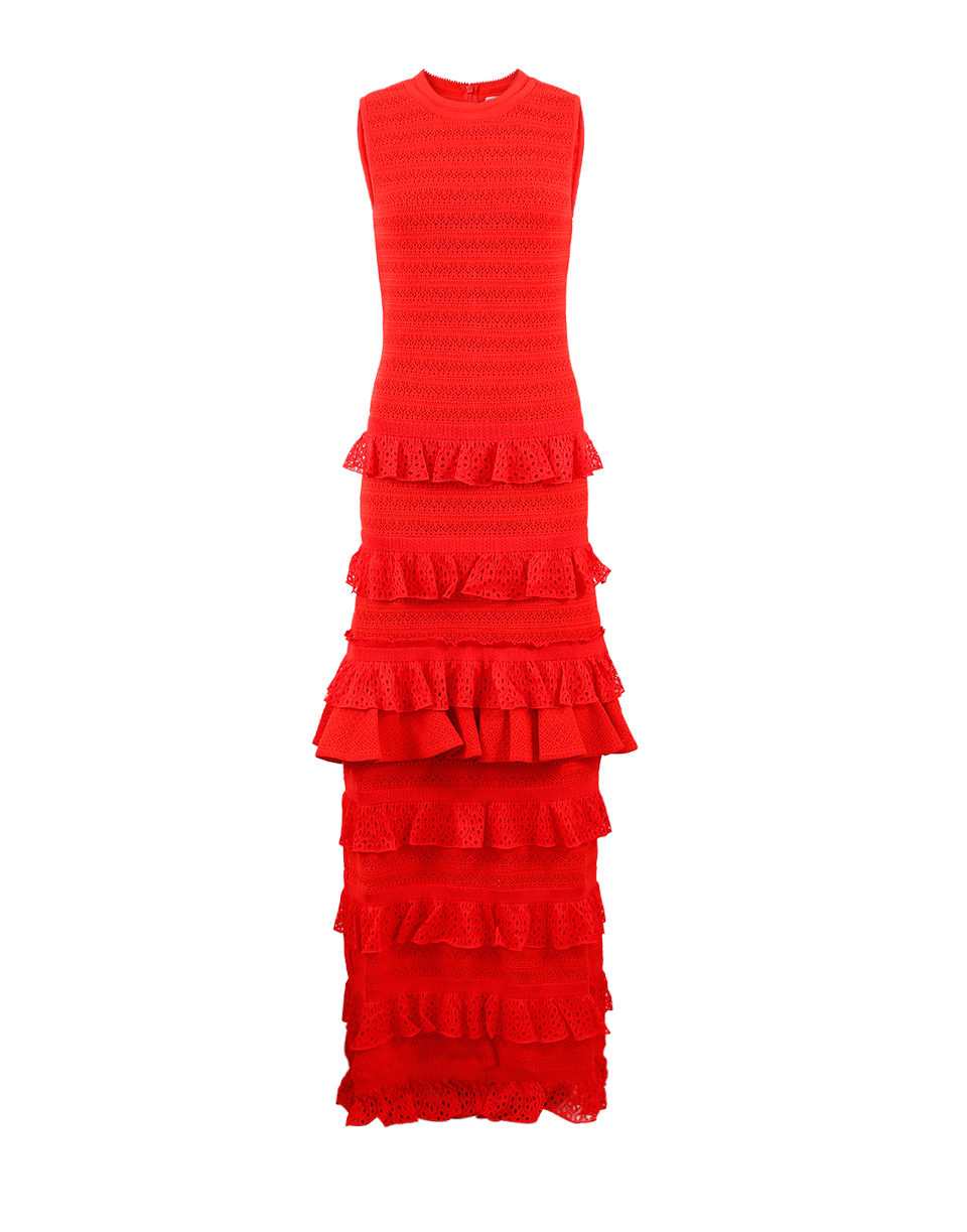 OSCAR DE LA RENTA-Lace Stitch Tier Gown-CAYENNE