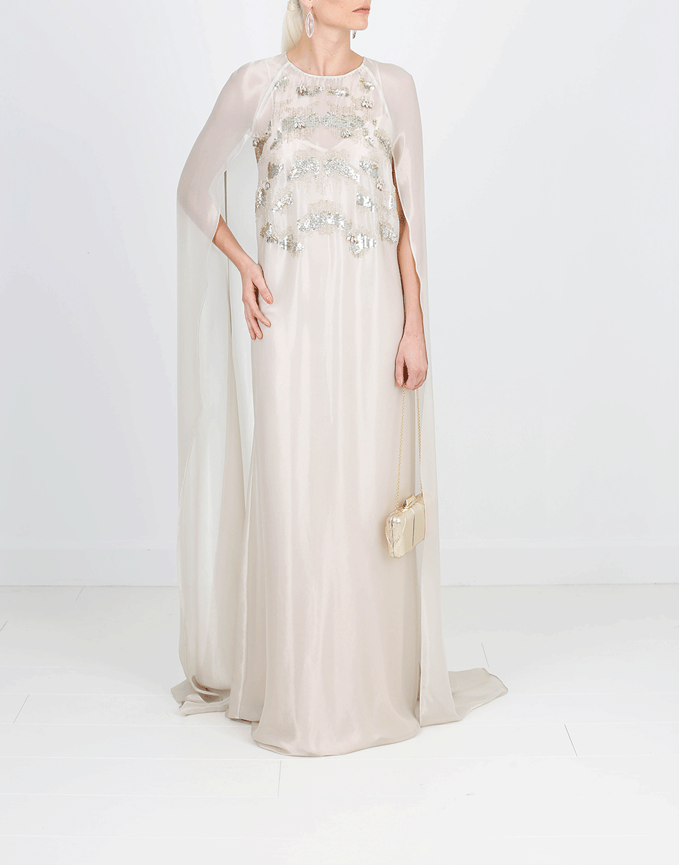 OSCAR DE LA RENTA-Embellished Caftan Gown-PLATINE
