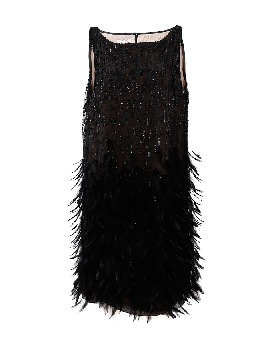 OSCAR DE LA RENTA-Embroidered Feather Dress-BLACK