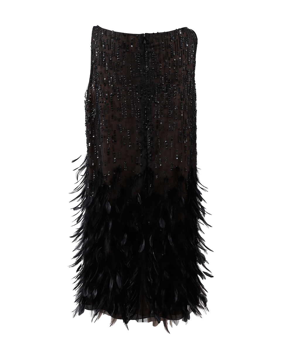 OSCAR DE LA RENTA-Embroidered Feather Dress-BLACK