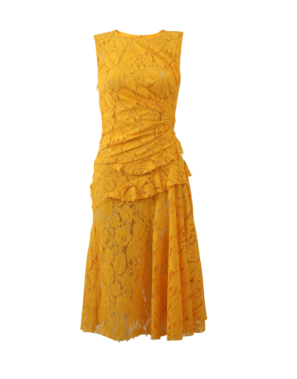 OSCAR DE LA RENTA-Gathered Waist Lace Dress-