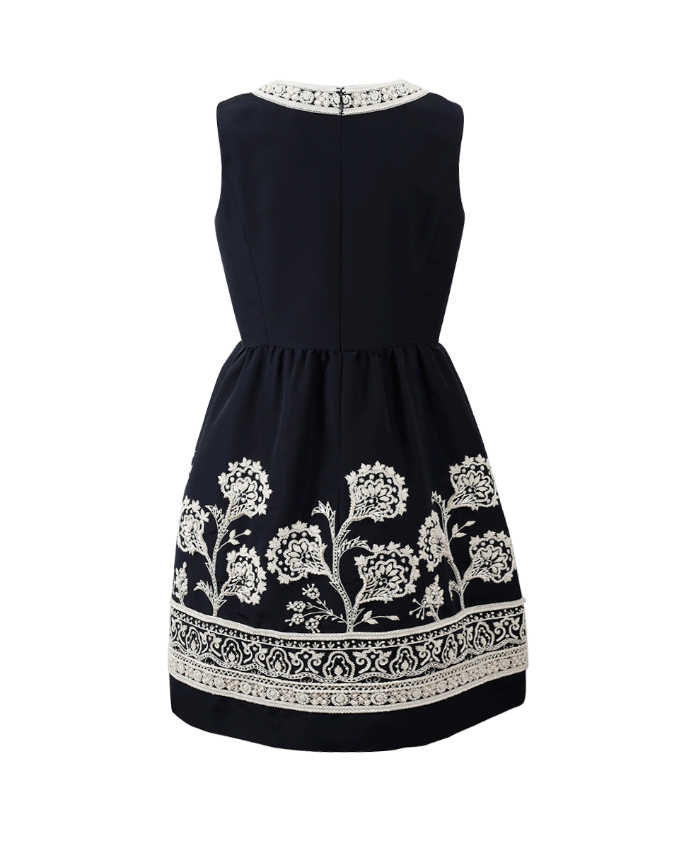 OSCAR DE LA RENTA-Knit Embroidered Dress-NVY/WHT