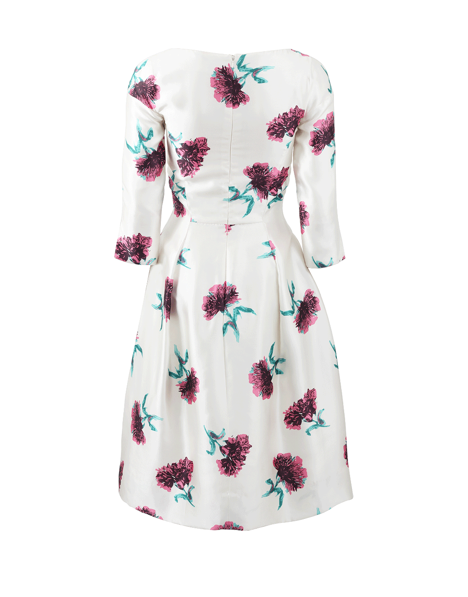 OSCAR DE LA RENTA-Split Neck Floral Dress-