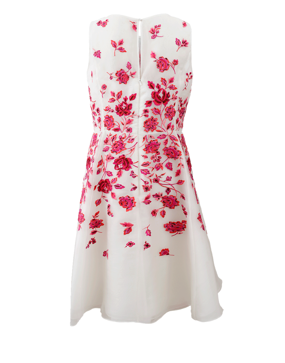 OSCAR DE LA RENTA-Floral Embroidered Organza Dress-WHT/FUCH