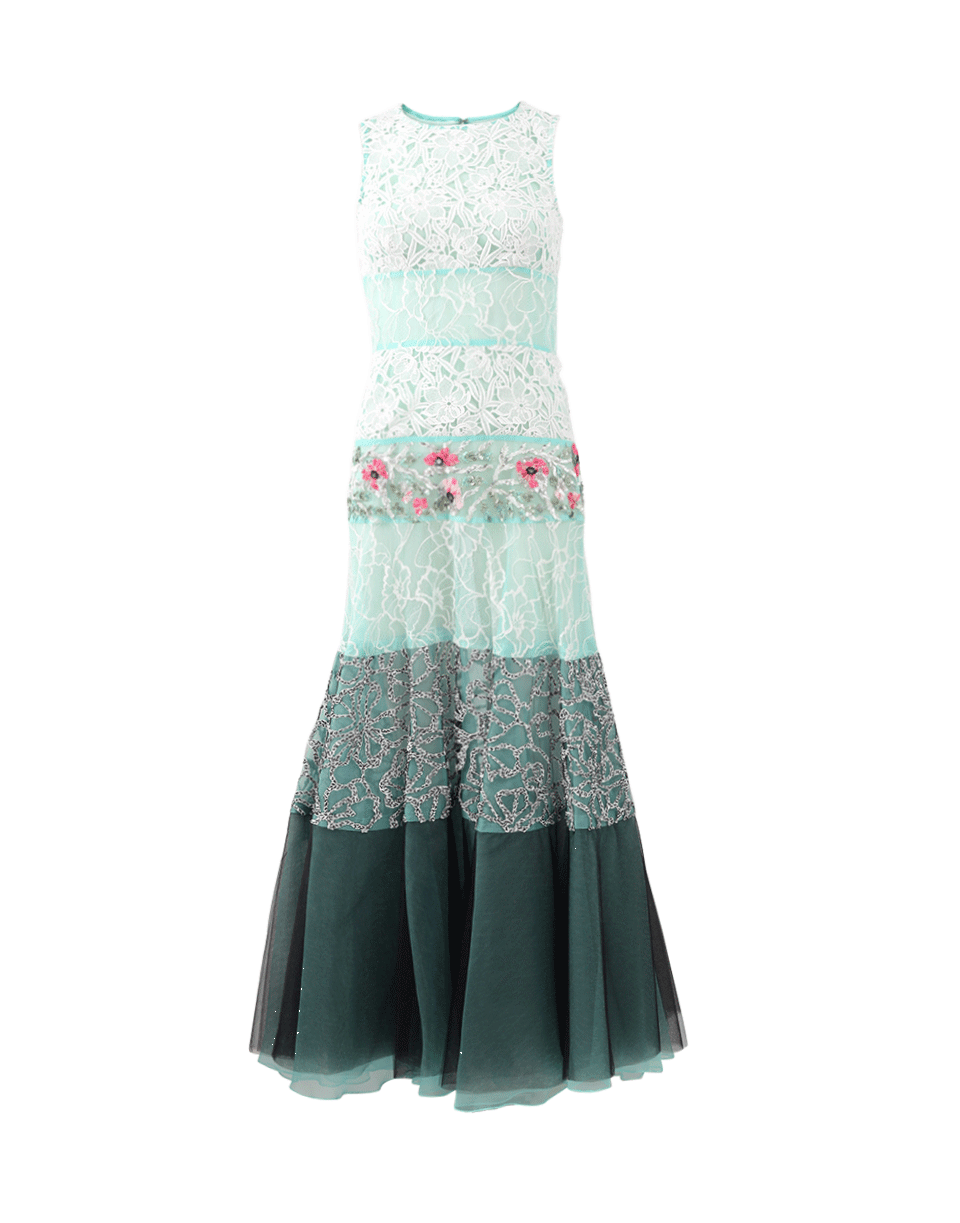 OSCAR DE LA RENTA-Lace Embroidered Gown-WHT/MULT