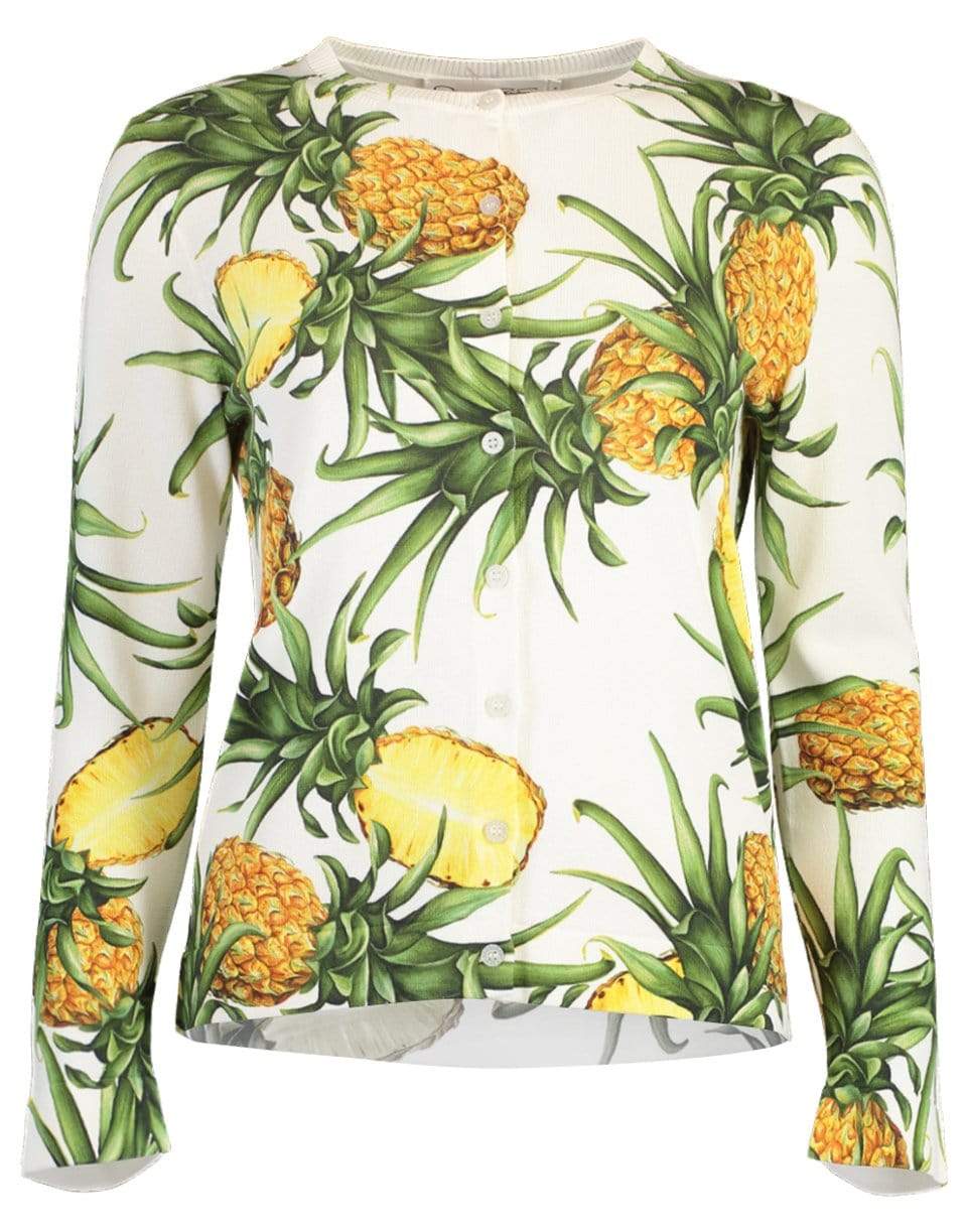 Pineapple Print Long Sleeve Crew Neck Cardigan CLOTHINGTOPCARDIGAN OSCAR DE LA RENTA   