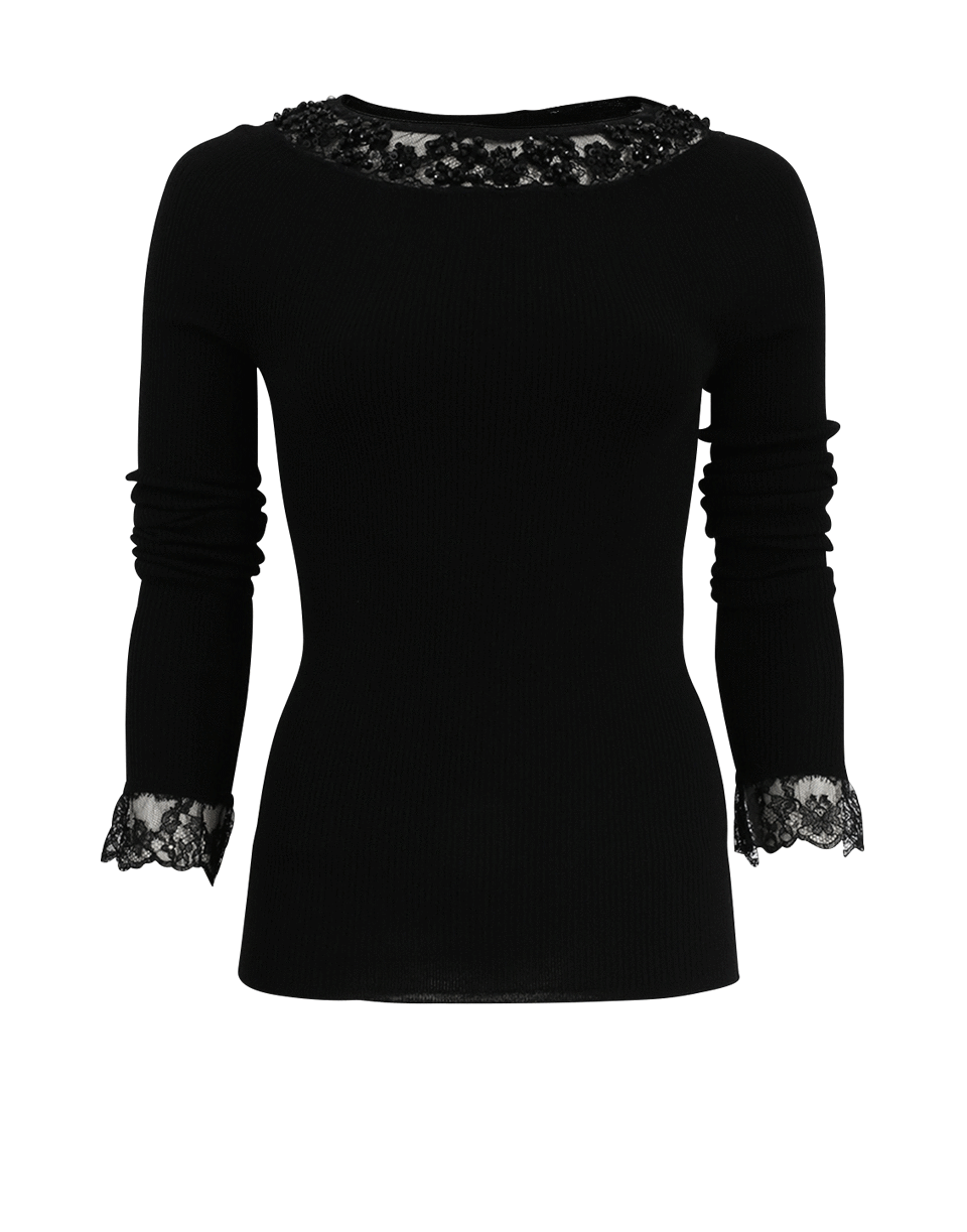 OSCAR DE LA RENTA-Lace Cuff Knit Top-