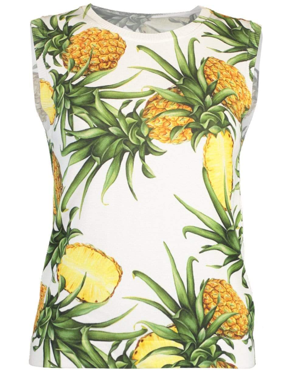 Pineapple Print Sleeveless Crewneck Tank CLOTHINGTOPKNITS OSCAR DE LA RENTA   
