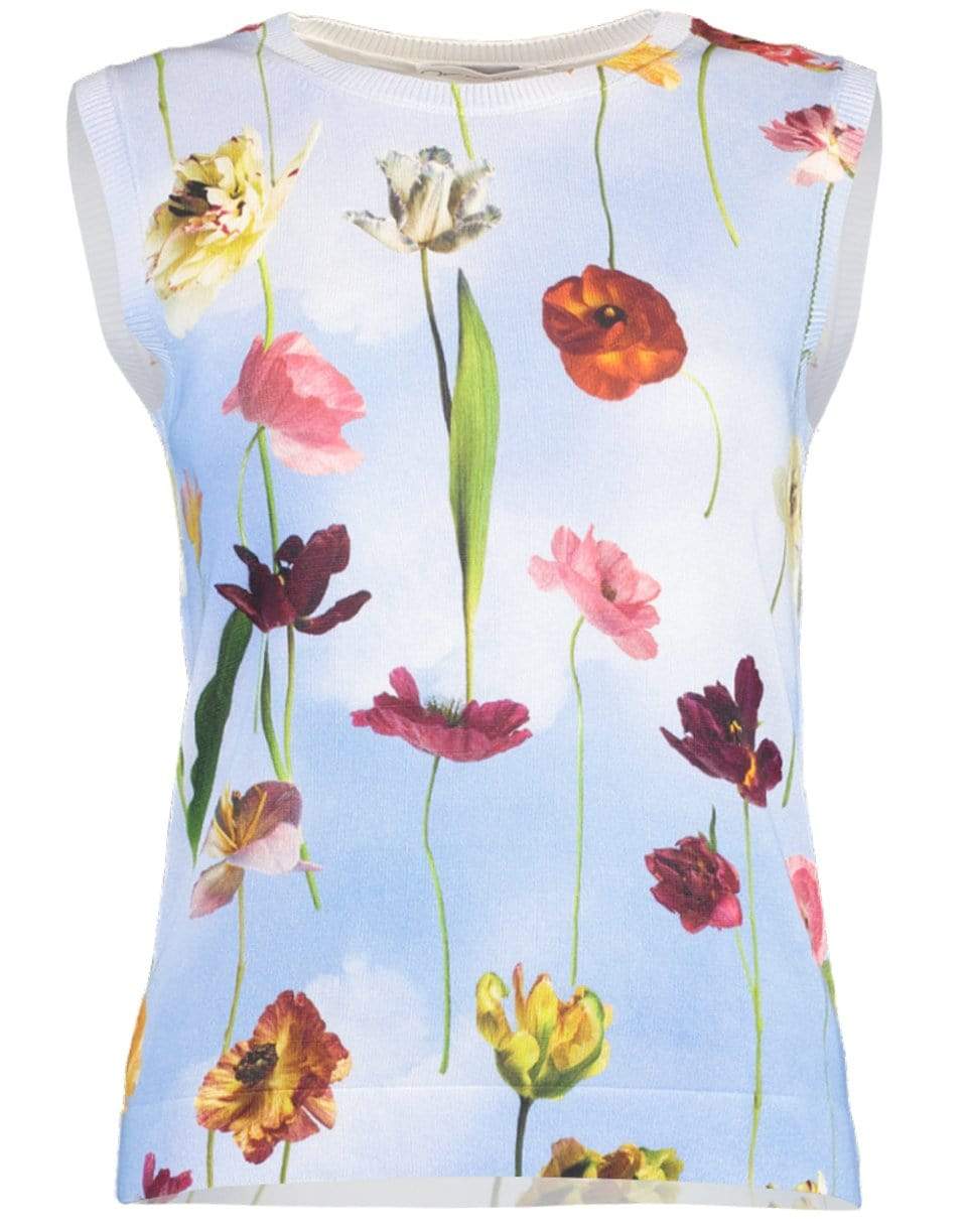 Mixed Floral Sky Printed Tank CLOTHINGTOPTANK OSCAR DE LA RENTA   
