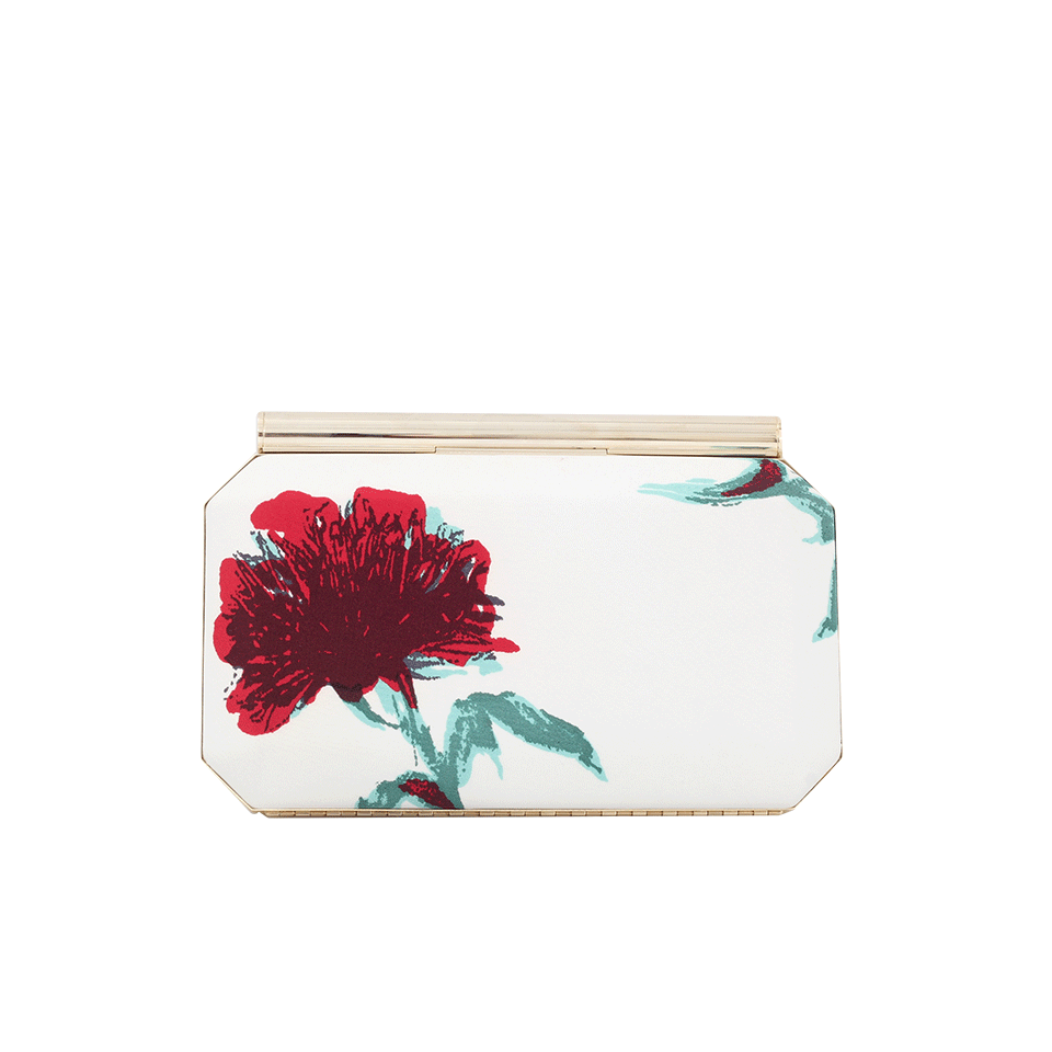 OSCAR DE LA RENTA-Saya Embroidered Carnation Clutch-WHT/RED
