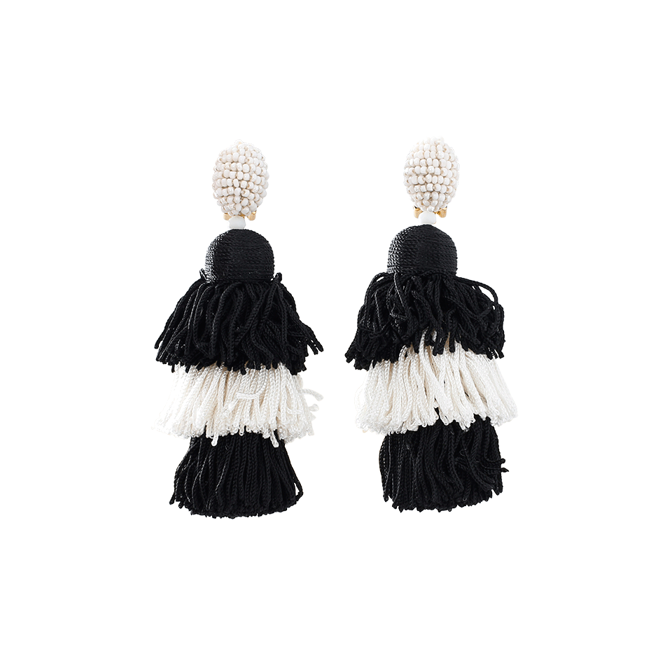 OSCAR DE LA RENTA-Tiered Tassel Earrings-BLK/WHT