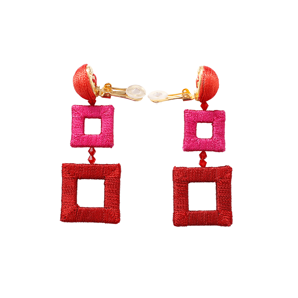 OSCAR DE LA RENTA-Double Square Wrapped Earrings-CORAL