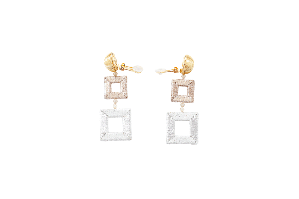 OSCAR DE LA RENTA-Double Square Wrapped Earrings-GOLD