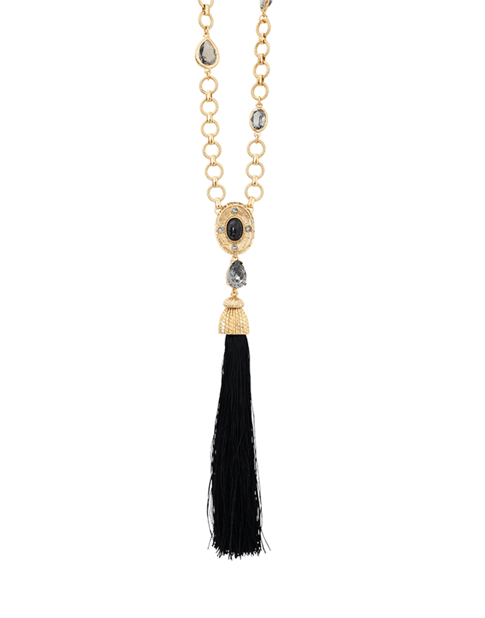 OSCAR DE LA RENTA-Crystal & Resin Tassel Necklace-BLACK