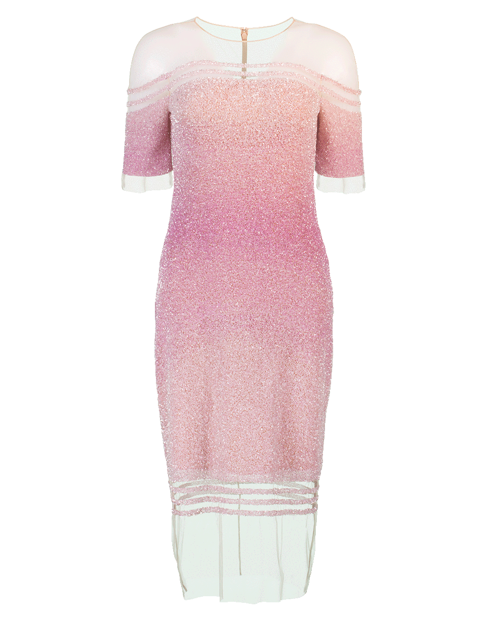 PAMELLA ROLAND-Sequin Stripe Dress-WHT/LIL