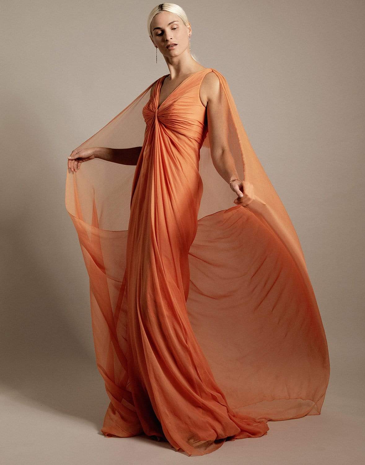 PAMELLA ROLAND-Full Drape Chiffon Gown-ORANGE