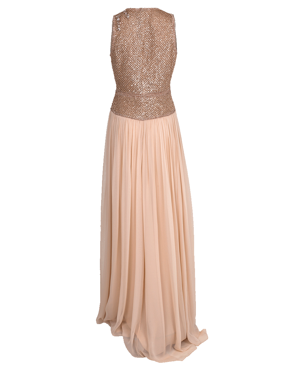 PAMELLA ROLAND-Chiffon Crystal Embroidered Gown-ROSE GOLD
