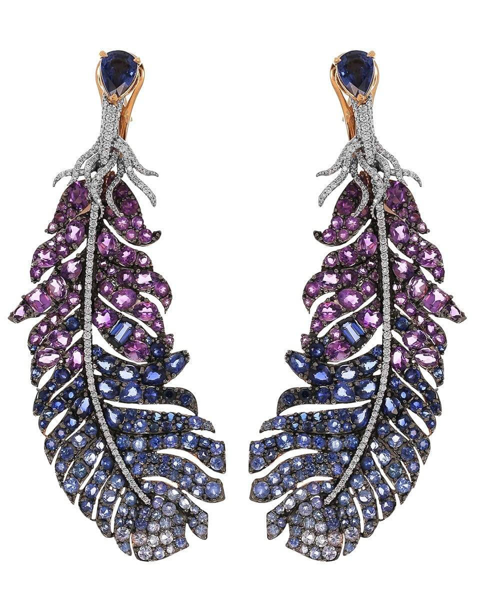 PIRANESI-Sapphire and Amethyst Feather Earrings-WHITE GOLD