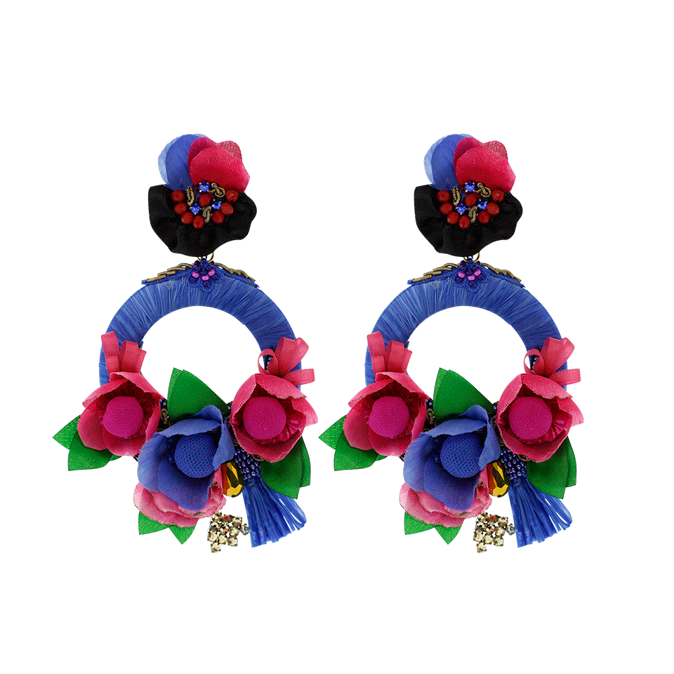RANJANA KHAN-Drop Hoop Flower Earrings-MULTI