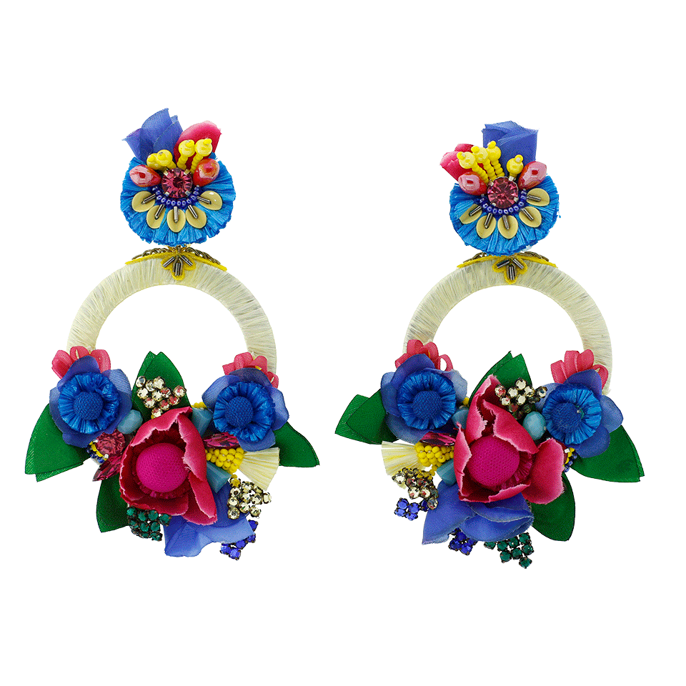 RANJANA KHAN-Multi Color Flower Earrings-YLLW/BLU