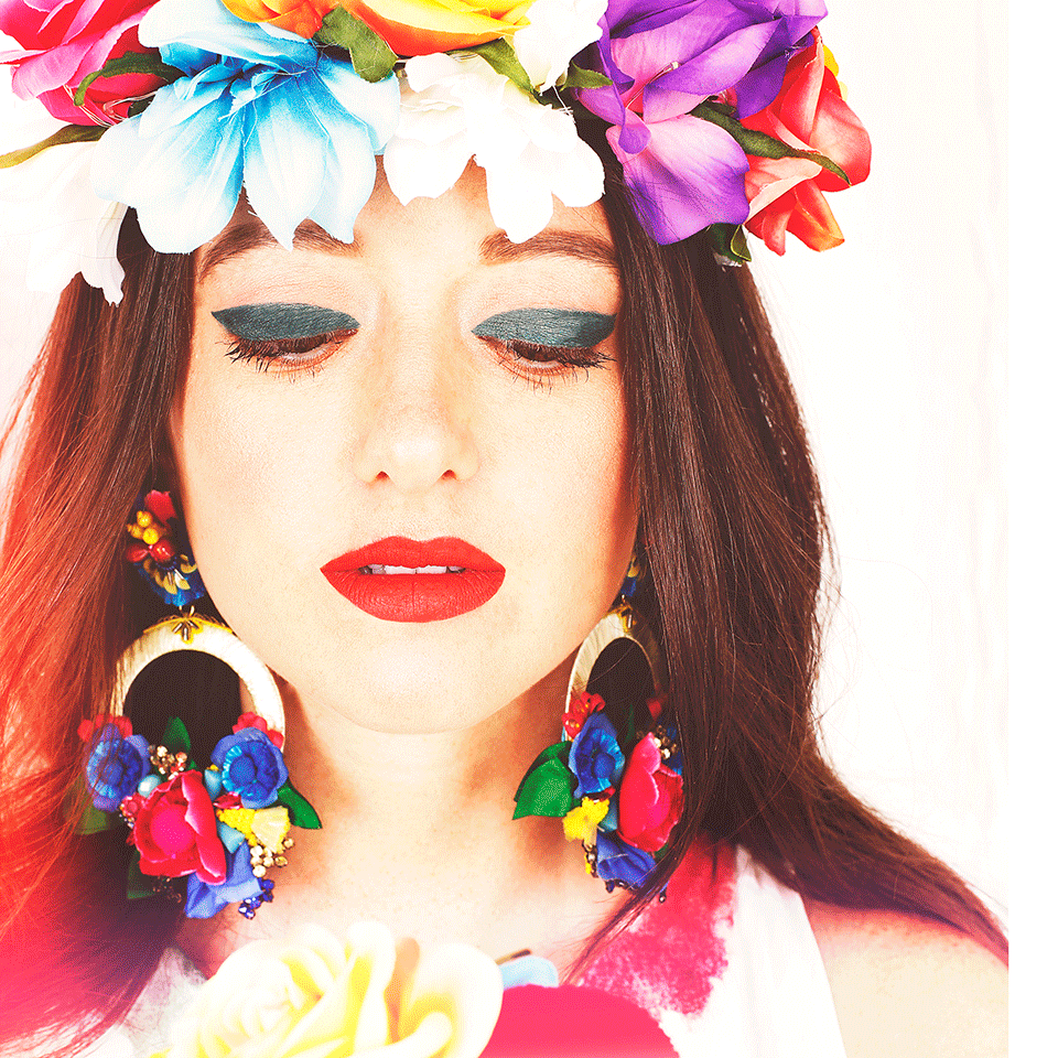 RANJANA KHAN-Multi Color Flower Earrings-YLLW/BLU