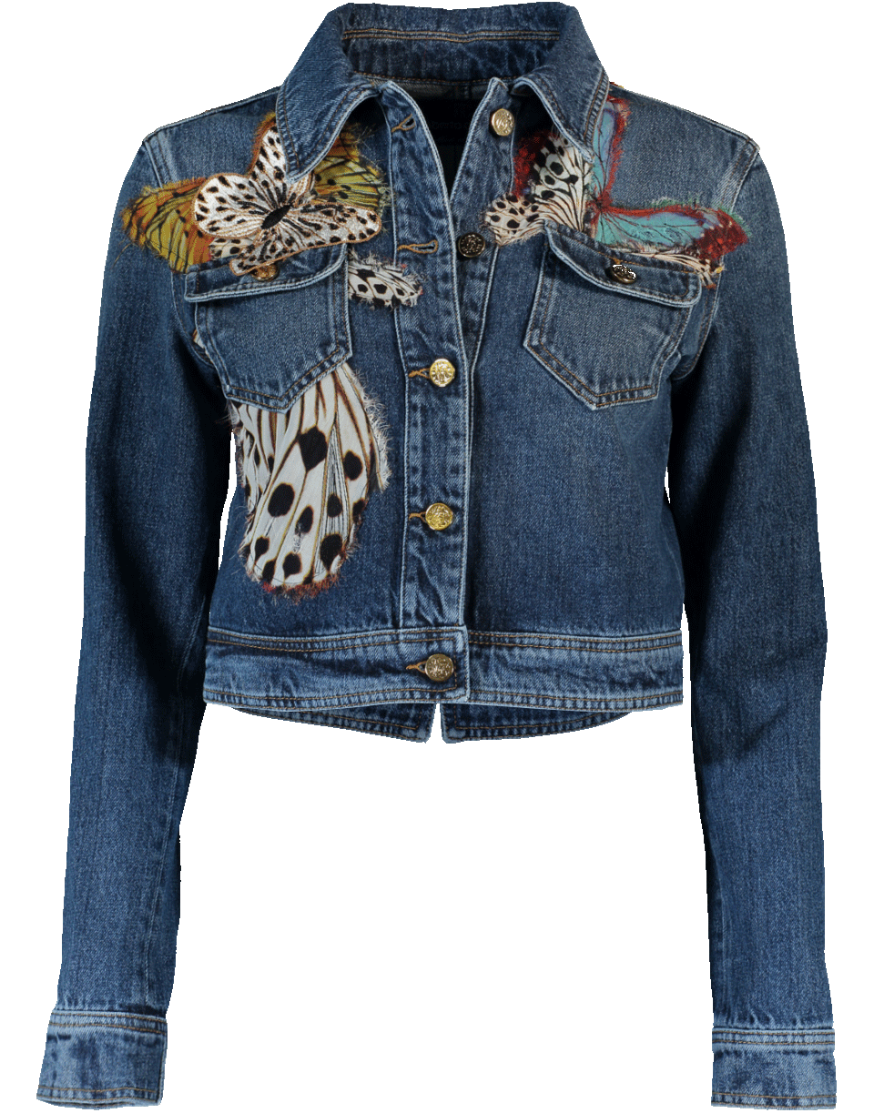 ROBERTO CAVALLI-Butterfly Embroidered Jean Jacket-