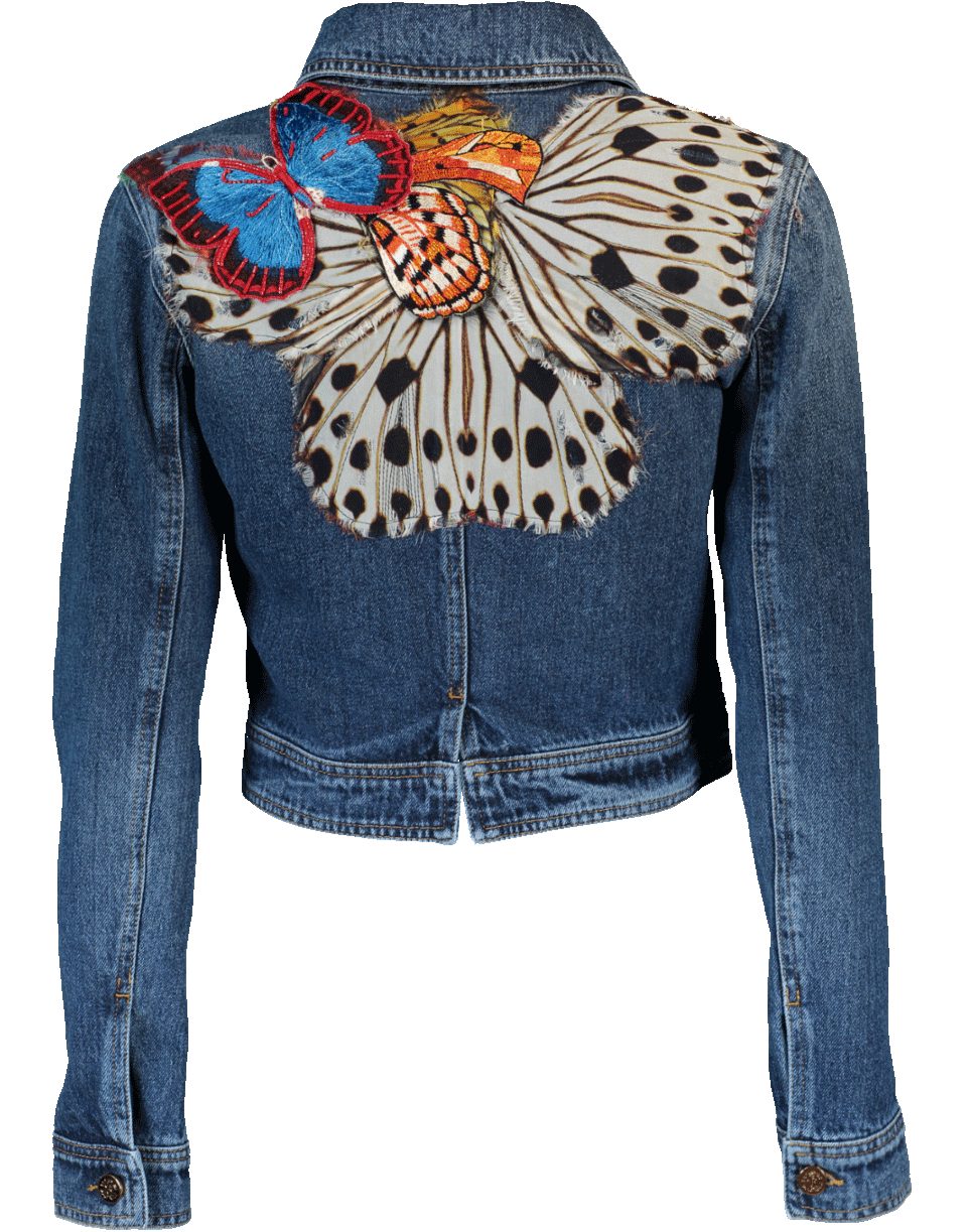 ROBERTO CAVALLI-Butterfly Embroidered Jean Jacket-